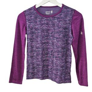 Smartwool Girls Long Sleeve Shirt, 100% Merino Wool, Purple, Baselayer, Size XL